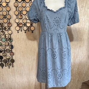ANDREE BY UNIT Light Blue Eyelet Puff-Sleeve Mini Dress